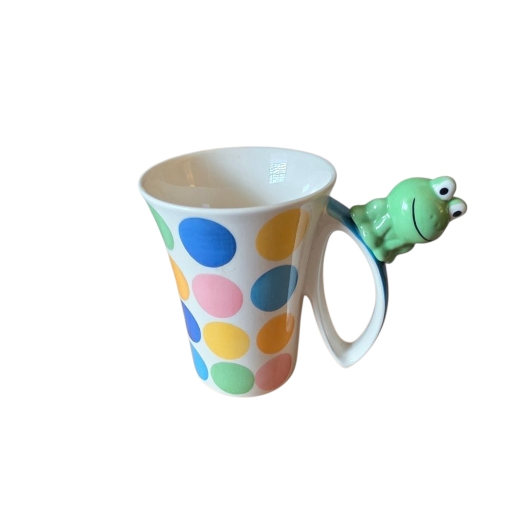 Indra Polka Dot 3 Demensional Mug With Frog Handpainted